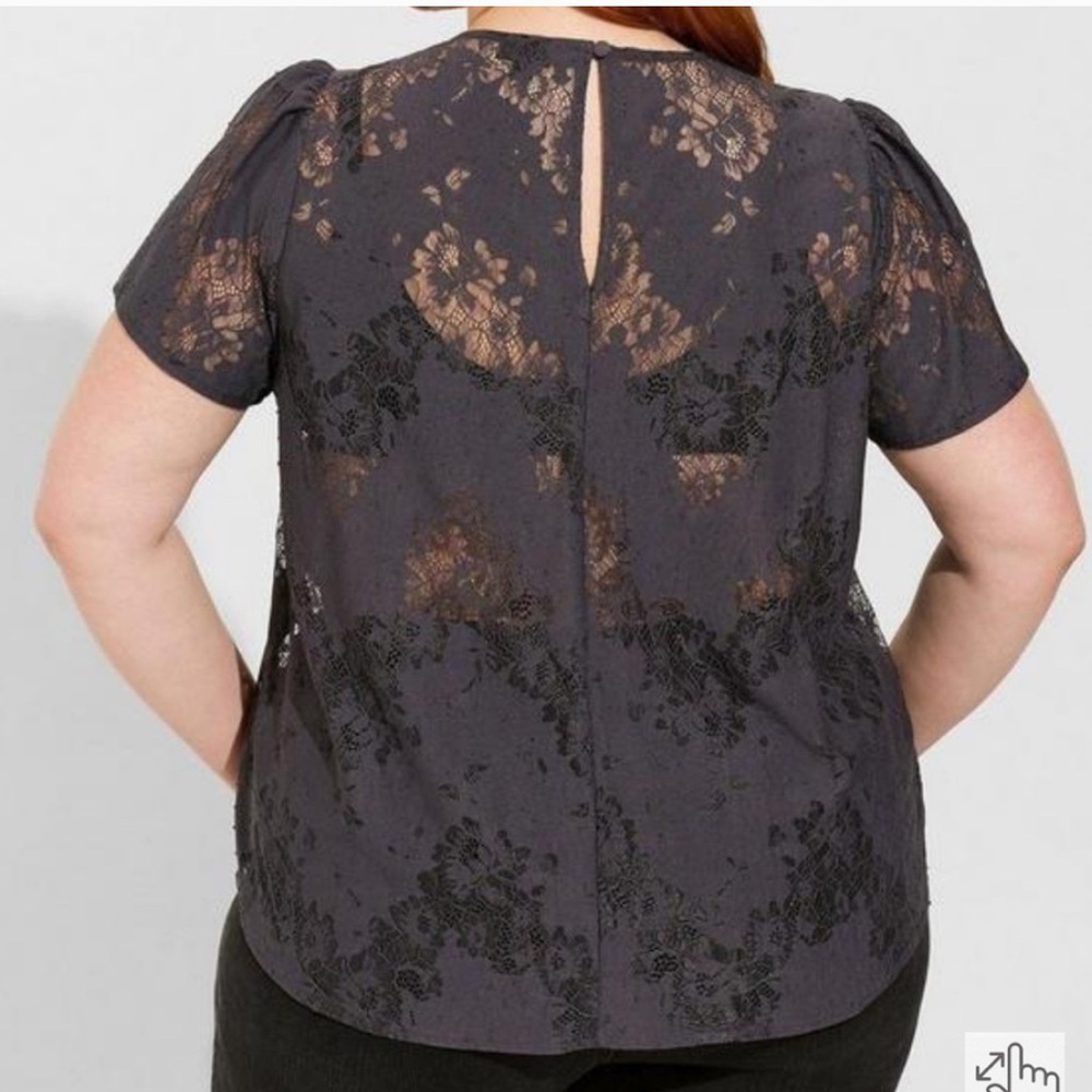 torrid Abbey Lace Short-Sleeve Blouse in Charcoal - Picture 3 of 14